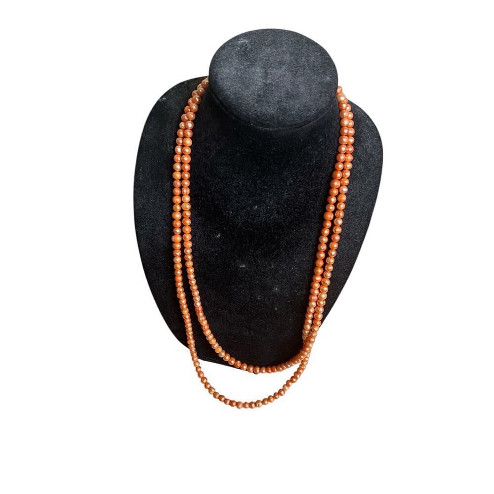 Womens Handmade Orange Pearls Long‎ Necklace Silver Tone Toggle Closure 64" NEW